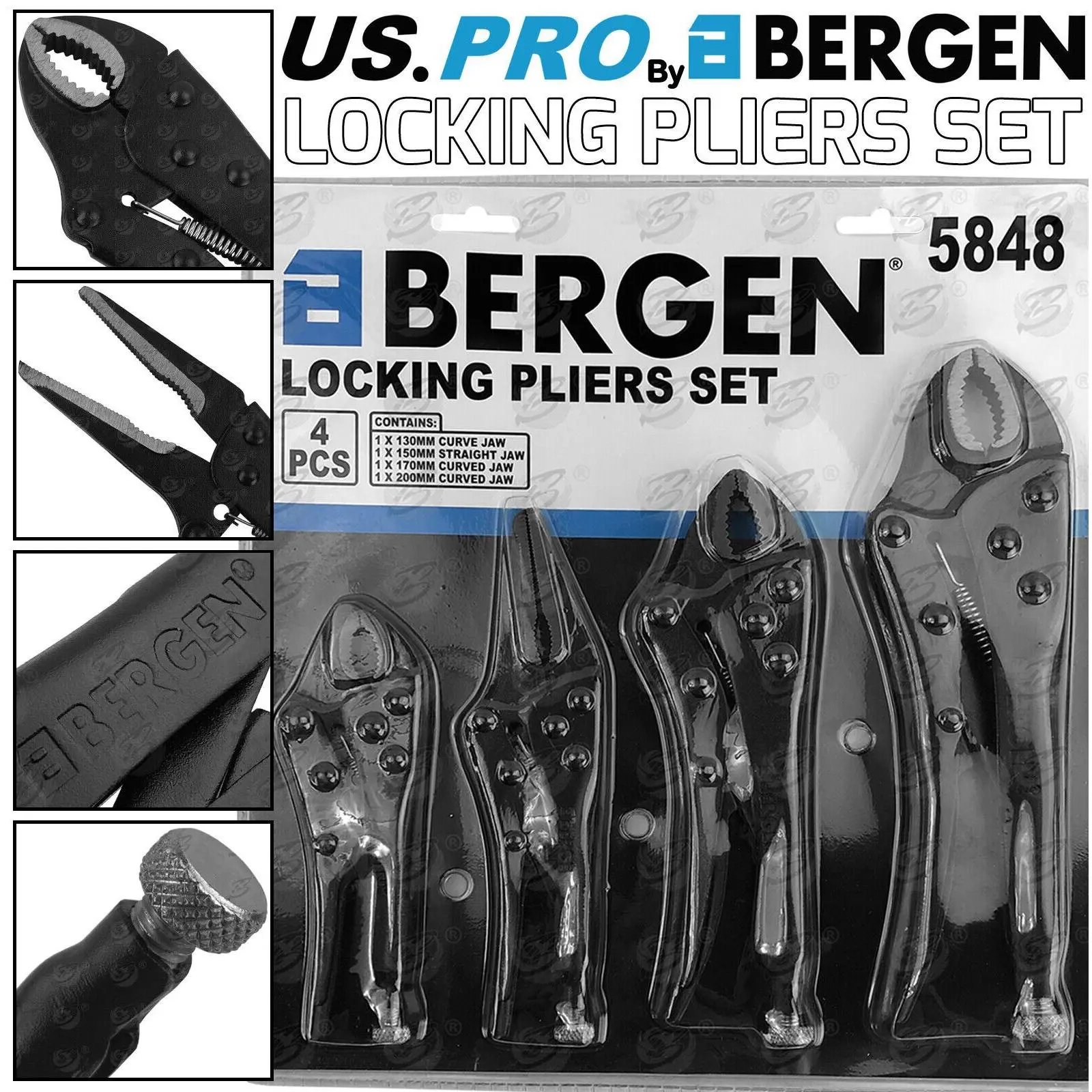 US PRO Locking Pliers Mole Grips Adjustable Wrench Vice Grips Pliers Long No 4pc