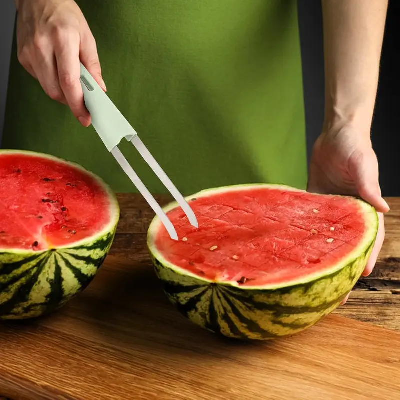 2PCS 3-in-1 Watermelon Fork Slicer Cutter, Stainless Steel Watermelon Cutter Slicer Tool Set, Multifunctional Melon Cutter 3