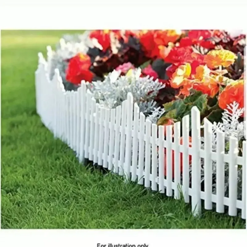 4 White Plastic Wooden Effect Lawn Border Edge Garden Edging Picket Fencing Set 4