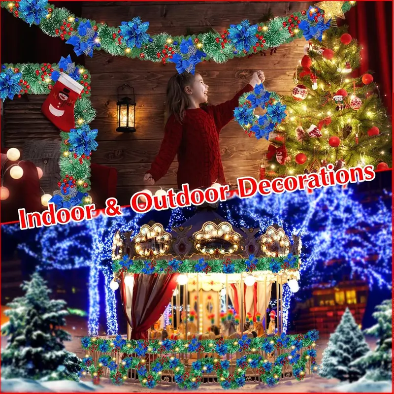 Christmas Garland with 30 LED Lights, 270cm/9FT Pre-Lit Artificial Christmas Garland, Battery Operated Garland for Xmas Tree Stairs Christmas Fireplace Garden Yard Window Decors 5