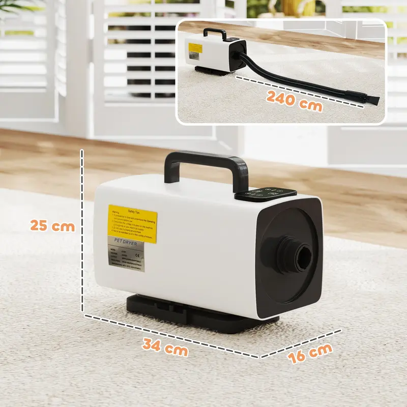 PawHut 2200W Dog Hair Dryer with Auto Adjustable Temperature & Airflow, 3 Nozzles, Digital Screen, for Dogs Cats, White 2
