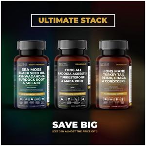 Ultimate Stack - MightyMineral & MegaMale & MushBoost (3 Bottles) - Big Saving Stack - Healthcare Dietary Optimum Edible Health Fitness Supplement by Natural Gold Wellness