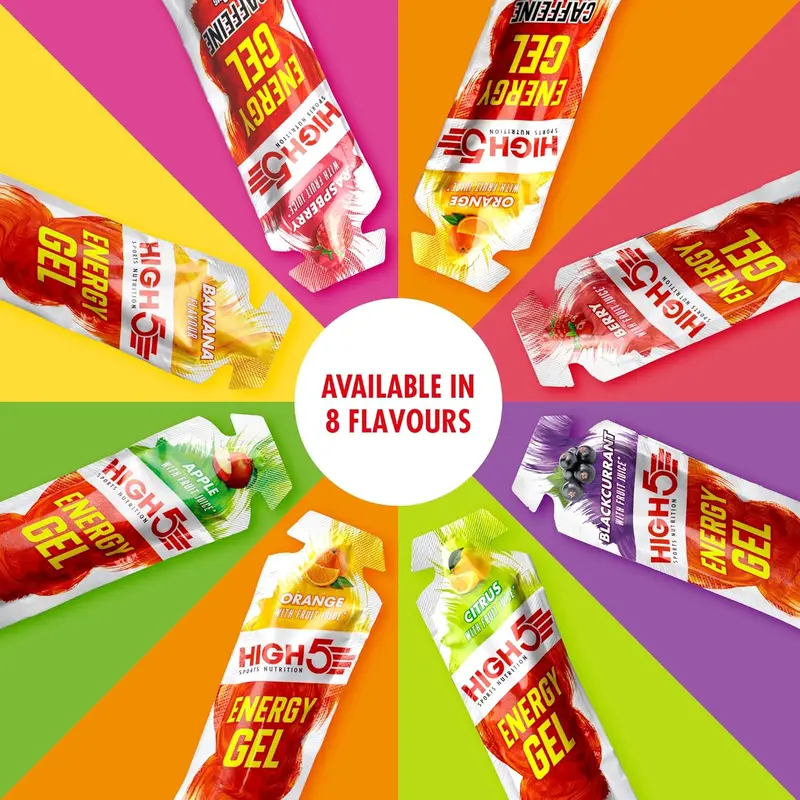 HIGH5 Carbohydrate Gels - Natural Orange Fruit Juice & Caffeine-Free - Endurance Fuel for Running, Cycling & Hiking (6 x 40g) - Beverage, Sport 5