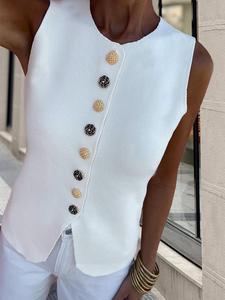 Women's Plain Button Sweater Vest, Casual Sleeveless Round Neck Knit Top for Summer, Fashion Women's Knitwear for Daily Wear Sleeveless Vests