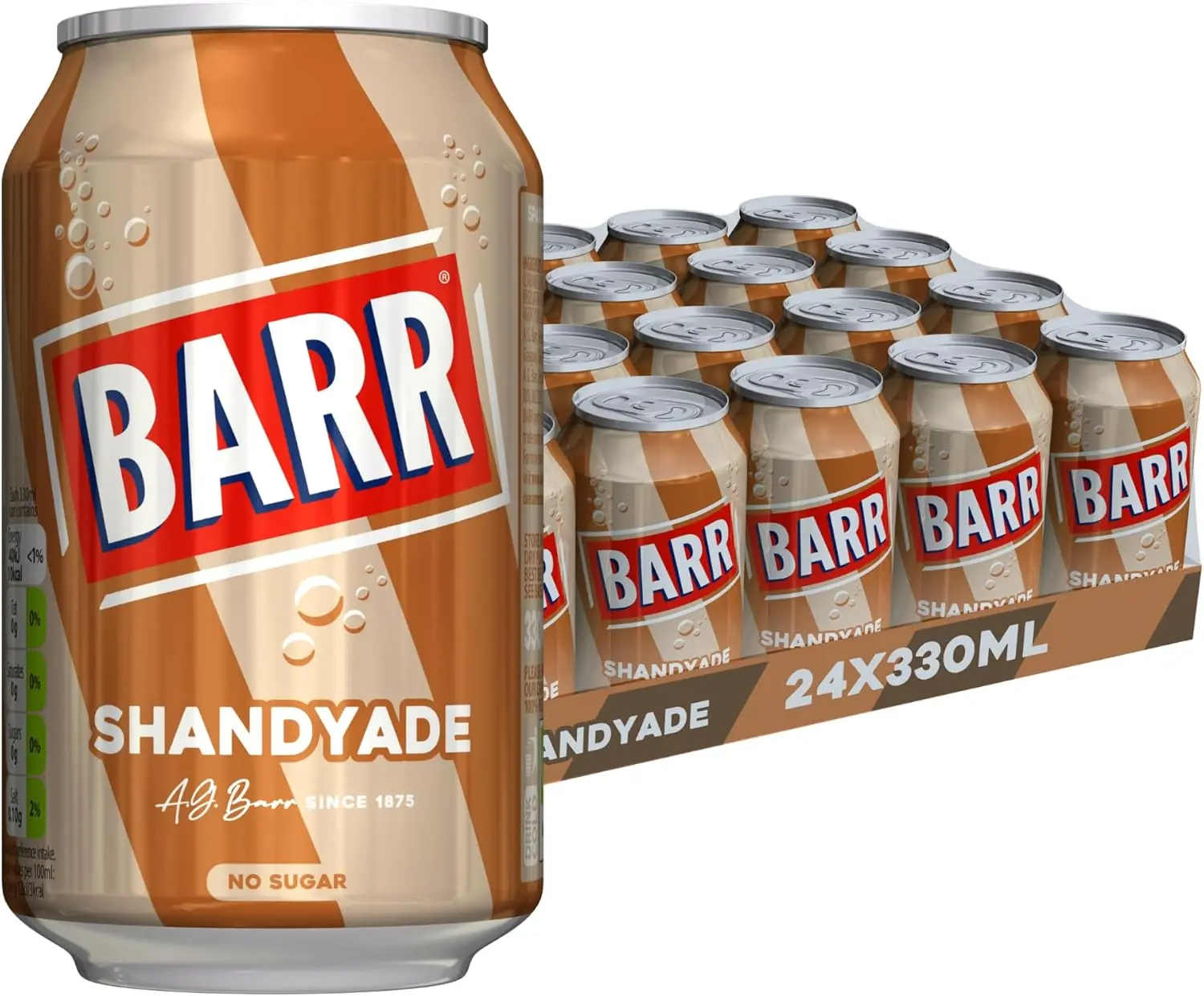 BARR Since 1875, 24 Pack Shandyade 0% Alcohol Fizzy Drink Cans for Fun Non-Alcoholic Refreshment