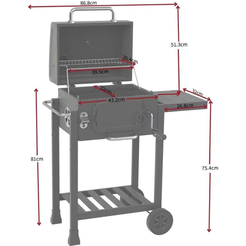 CosmoGrill Outdoor Jr. Smoker Barbecue Charcoal Portable BBQ Grill, Built-in Thermometer, Adjustable Charcoal Pan and Chimney, Wheels, Storage | Compact Coal BBQ Smoker for Home Garden Party Cooking 7