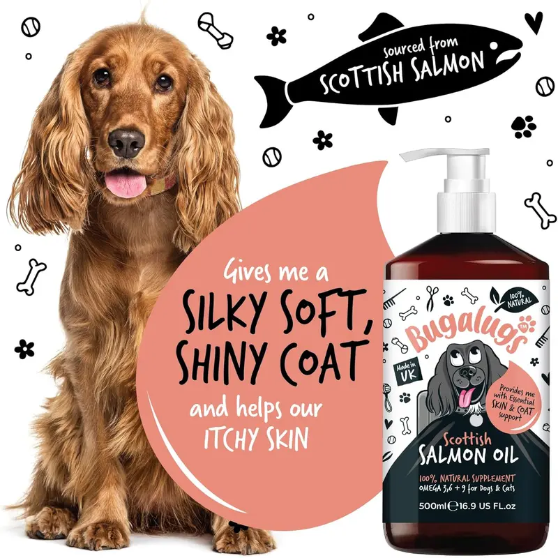 Bugalugs Scottish Salmon Oil For Dogs & Cats, Dog Supplement Support for Skin And Coat, Itchy Skin & Moulting, Omega 3 Fish Oil (Salmon, 500ml) 8