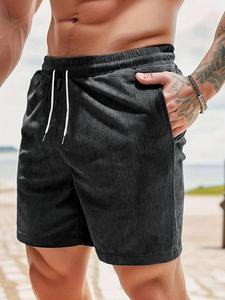 Men's Solid Corduroy Shorts, Loose Casual Comfy Breathable Straight Leg Shorts for Summer, Men's Bottoms for Daily Wear