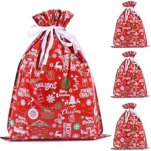 Christmas Bags - 4PCS Large Size 43 * 58 cm Xmas Gift Wrapping Bag Drawstring Bags With Red Snowflake and Tree for Holiday Party