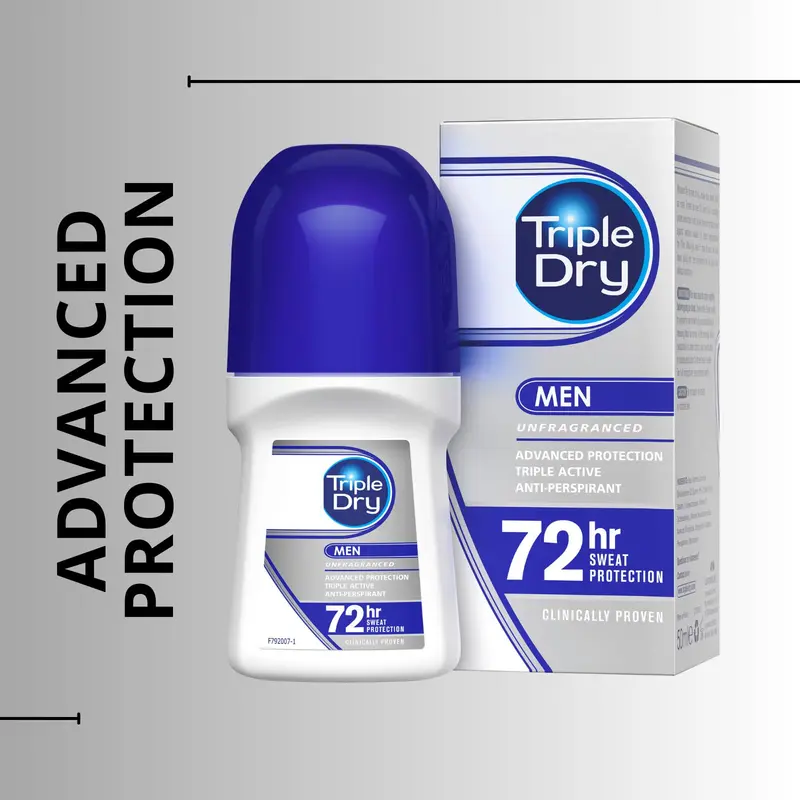 Triple Dry Men | Anti-Perspirant Roll On 50ml | 72-Hour Protection Against Excessive Sweating | Fights Odour | Triple Active Formula | Fragrance-Free | Clinically Proven | Male 4