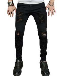 Men's Solid Ripped Slim Jeans, Fashion Casual Comfy Denim Pants for Daily Outdoor Wear, Mens Bottoms for All Seasons