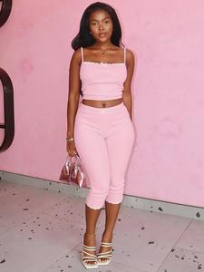 Women's Bow Decor Cami Top & Skinny Pants Two-piece Set, Casual Basic Fashion Cozy Minimalist Two Piece Set for Daily Outdoor Wear, Ladies Clothes for All Seasons, Womenswear, Loungewear