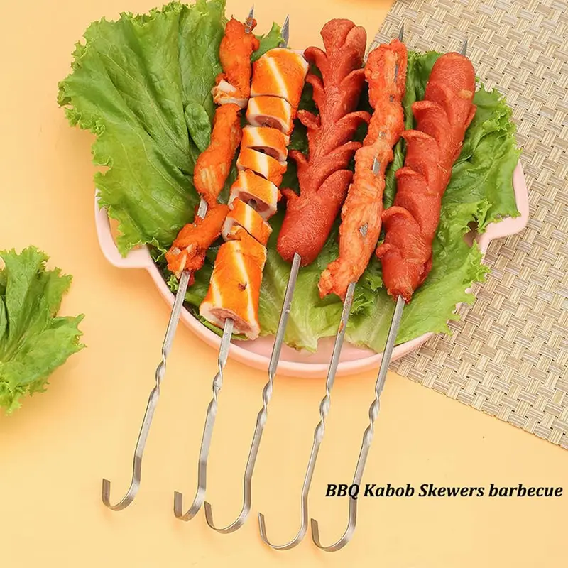 20 Pcs Kebab Skewers, Metal Skewers, Skewers for Grilling, Flat Skewers, BBQ Kebab Rack, Skewer Sticks, Suitable for Meat Kebab, BBQ Food, Reusable Stainless Steel Skewers, BBQ Sticks 5