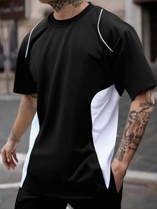 Men's Solid Round Neck Short Sleeve Tee, Loose Casual Crew Neck T-Shirt for Summer, Fashion Men's Top for Daily Wear, Tropical