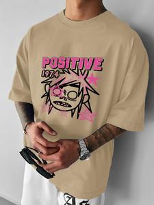 Men's Cartoon & Letter Print Round Neck Tee, Casual Fashion Short Sleeve T-shirt for Summer, Men's Top for Daily Wear