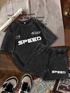 Two-Piece Set Women's Letter Print Short Sleeve Tee & Shorts, Casual Round Neck T-shirt & Track Shorts, Summer Clothes for Daily Wear, Suits