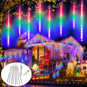 USB Powered Raindrop Light, 1 Count 8 Tubes LED String Light, Christmas Outdoor Garden House Window Decoration Light for Wedding, Party