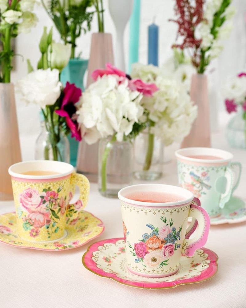 Product Introduction of Pack of 24 Vintage Floral Cup & Saucer Afternoon Tea Set, Truly Scrumptious Disposable Tableware for Birthday or Garden Party, Baby Shower, Wedding, TRULYCUPSET24 Drinkware Plastic 8