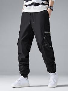 Men's Letter Print Pocket Design Cargo Pants, Regular Fit Casual Comfy Trousers for Outdoor Exercise Wear, Men's Bottoms for Summer