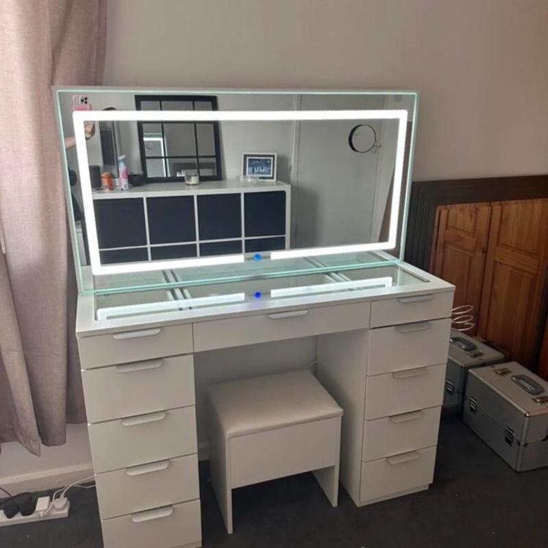 YITAHOME 46" Makeup Vanity with 11 Drawers, Makeup Desk Chair Set with LED Mirror and Power Outlet, 3 Lighting Color Adjustable 5