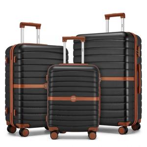 [MissLulu Bags] Striped Design ABS+PC Hardshell 20''(55x40x20cm)/24''/28'' with Colour-Block Details Luggage with 360 Spinner Wheels - Black and Brown
