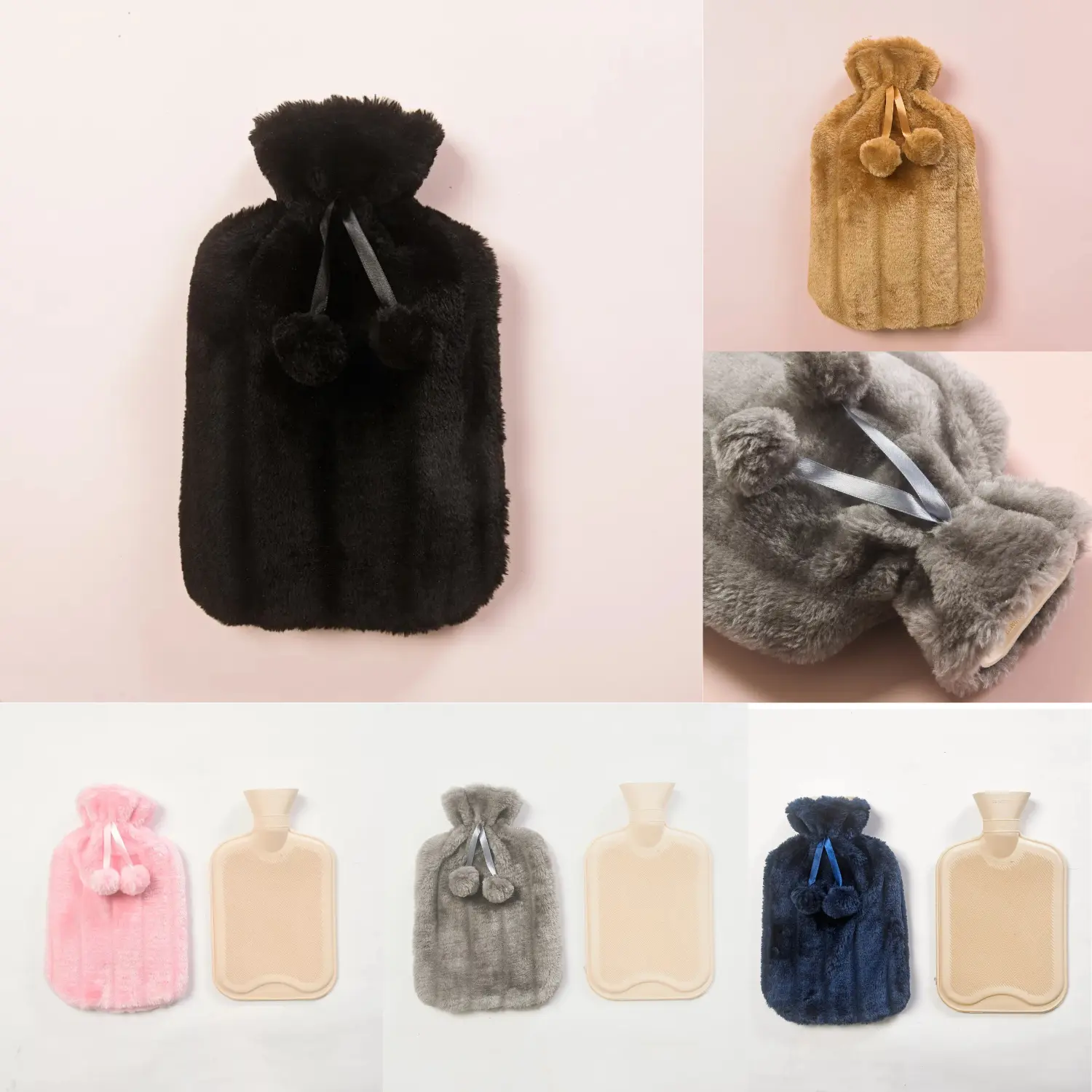 Luxury Large 2L Rubber Hot Water Bottle with Warm Knitted Fleece Faux Fur Cover