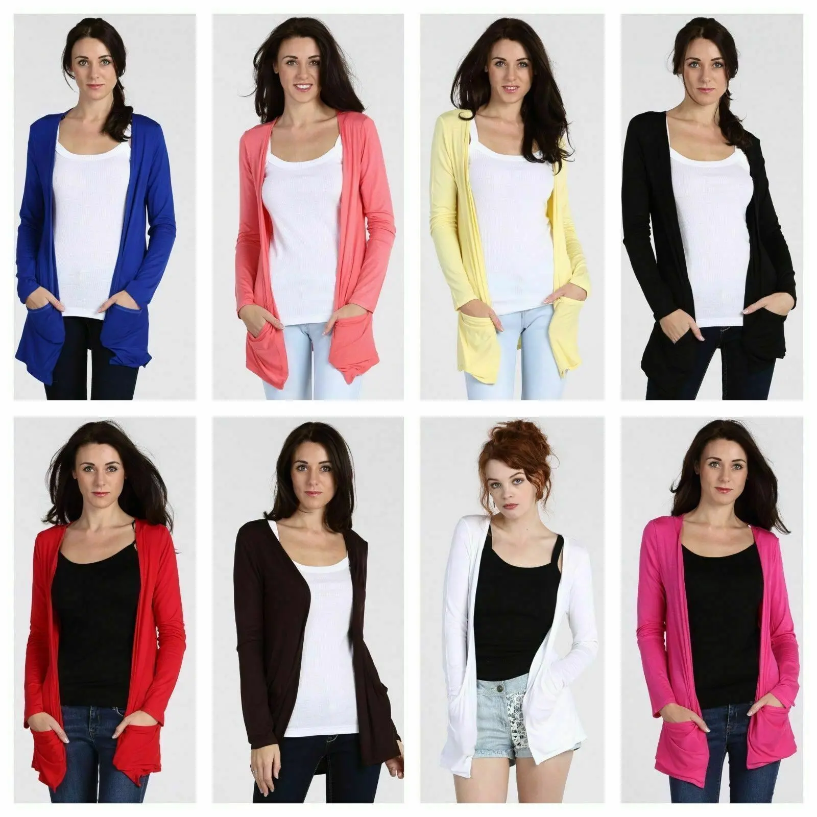 Ladies Long Sleeve Two Pocket Boyfriend Cardigan Womens Top