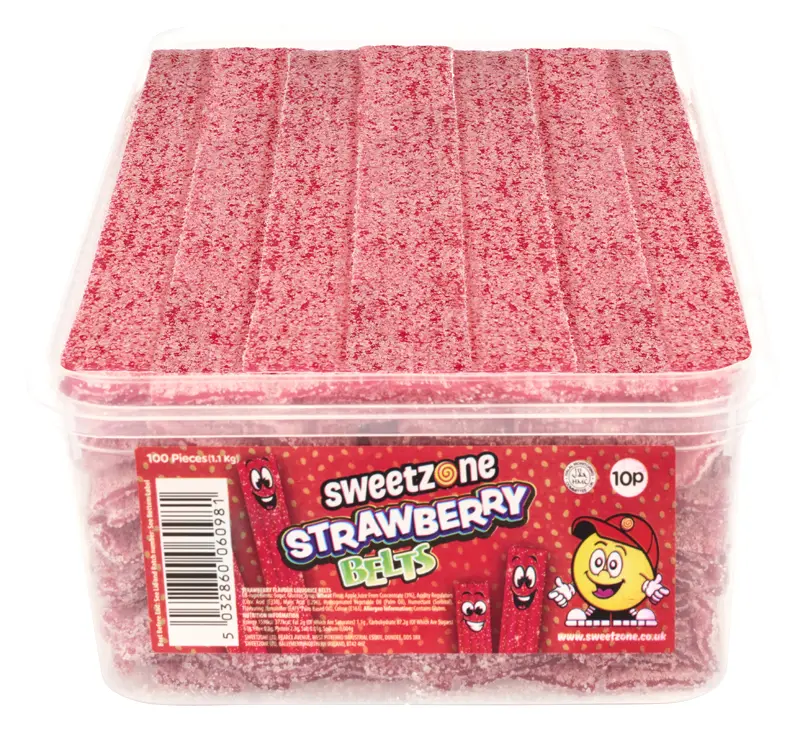NEW Sweetzone Fizzy Belts – 1.1kg Tub 100 Belts Per Box | Choose from Watermelon, Apple, Rainbow, Strawberry, Raspberry OR Cola 5
