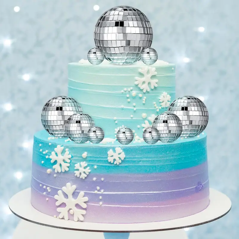 Disco Ball Cake Decorations, 10 PCS Disco Ball Cake Toppers Cupcake Toppers 1970s Disco Themed Cake Toppers for Disco Theme 70's Party Supplies (4 Size), Silver 1