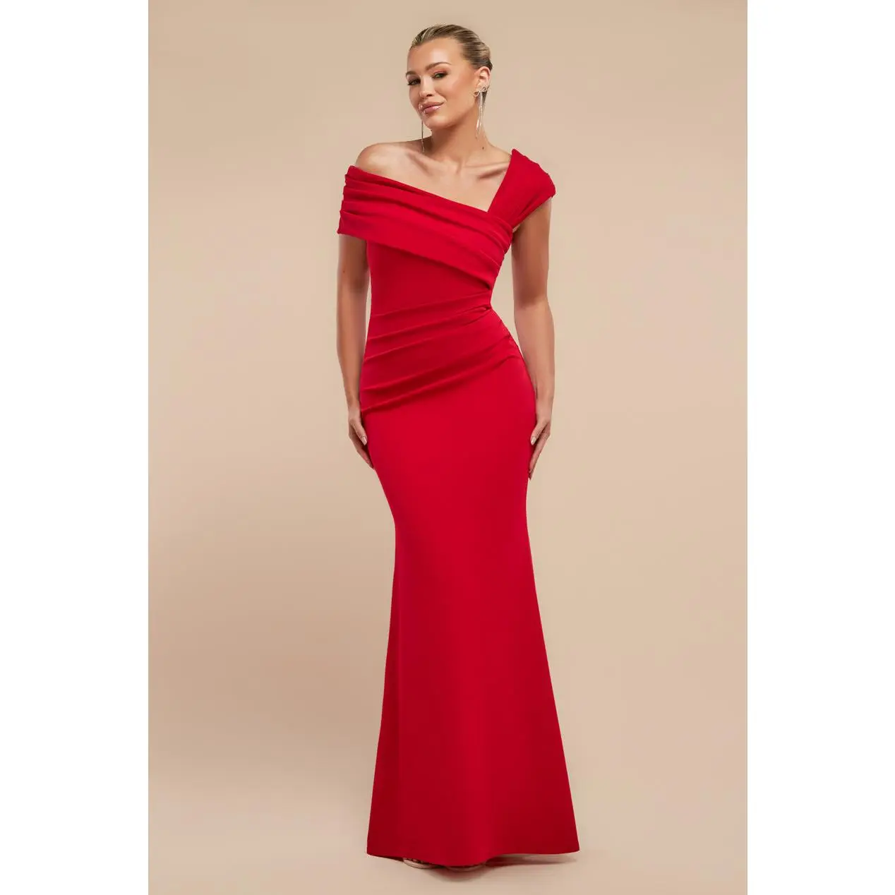 One Shoulder Evening Maxi Dress - Red by Goddiva