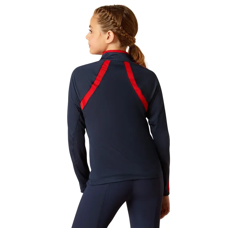 Ariat Sunstopper 3.0 1/4 Zip Childrens Baselayer - Navy/Red 2