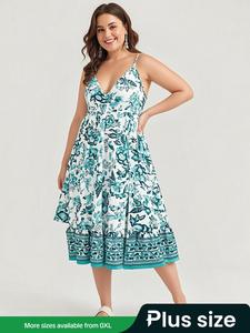 【Plus Size】 All Over Print Cami Dress, Bohemian Fashion Casual Sleeveless Dress for Daily Holiday Vacation Wear, Women Plus Clothing for Summer