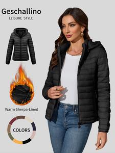 Women's Winter Cotton Jacket, Casual Fitted Hooded Coat with Pockets, Warm Lightweight Commuter Outerwear for Fall & Winter