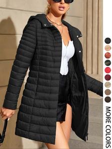 Women's Casual Hooded Puffer Jacket, Fall & Winter Woven Fabric Coat with Pockets, Lightweight Warm Daily Wear Outerwear