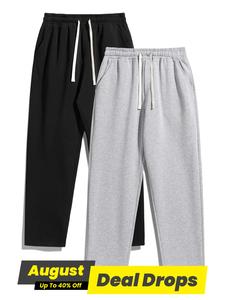 Men's Solid Thermal Lined Drawstring Waist Pants, Casual Relaxed Comfy Regular Fit Plain Straight Leg Trousers for Fall & Winter, Men's Bottoms for Daily Wear, Boyfriend Sweatpants Trend, Trousers for Men, Mens Pants, Menswear, Street Style