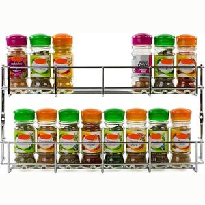Andrew James 2 Tier Spice Rack for Inside Cupboard Door, Wall Mounted Herb Rack, No Construction Needed, Metal Spice Organiser Storage Shelf for Back of Door, Fixings