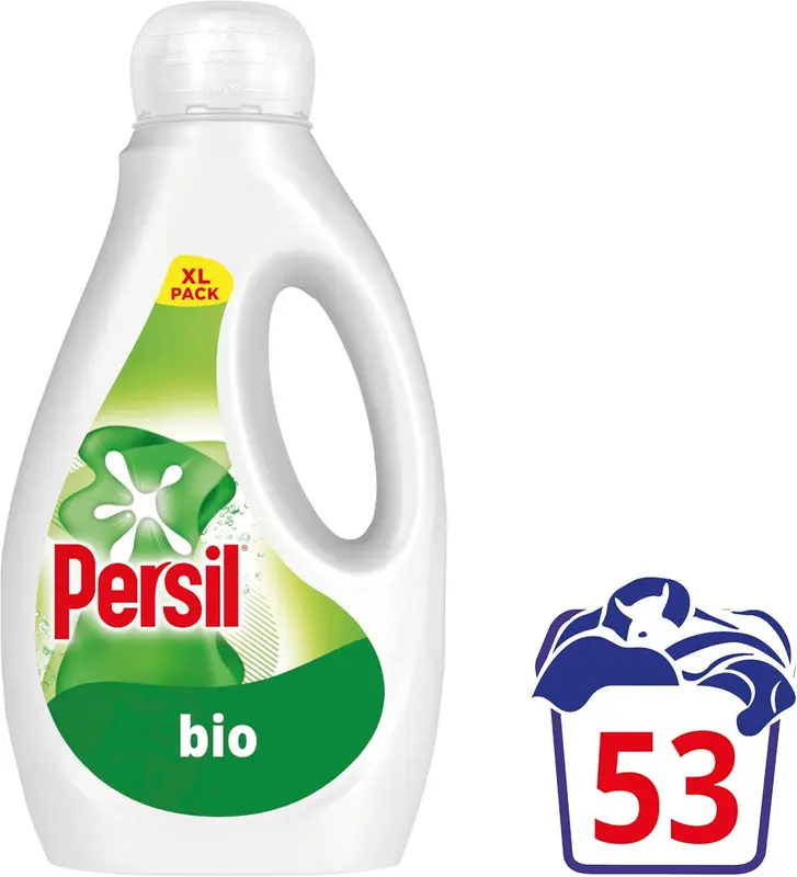 Persil Bio Laundry Washing Liquid Detergent 1st time removal of tough stains outstanding stain removal in quick & cold washes 53 washes (1.431 L) 1