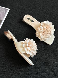 Women's Fashionable Flower Decorated Slide Sandals, Elegant Square Toe Sandals for Party, Daily Clothing Decor for Women & Girls, Footwear