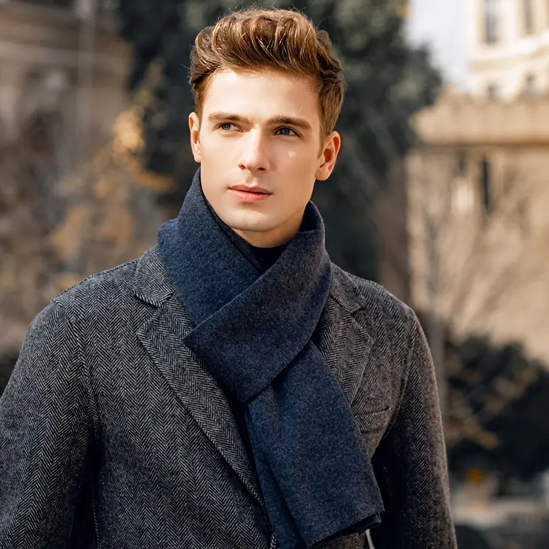 Good Oasis Men's Solid Navy Blue Soft Wool Knit Scarf - Long, Warm, Skin - Friendly and All - Match Fashion Neckwear for Winter. A Versatile and Classic Wool Scarf 3