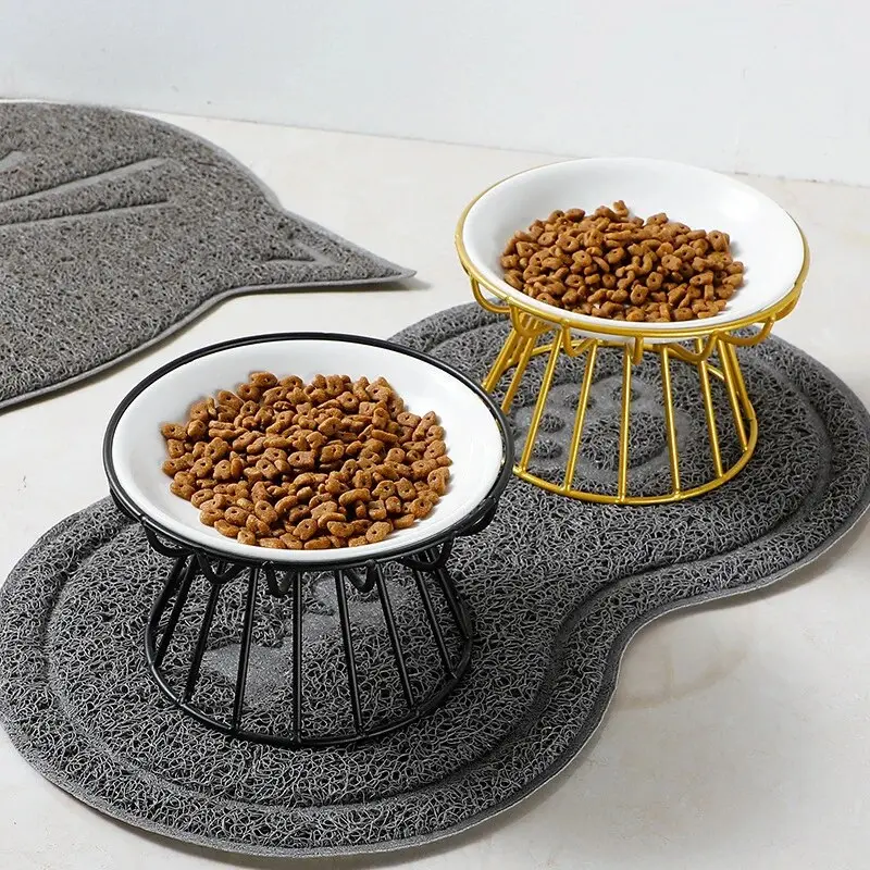 1 Set Pet Cat Ceramic Bowl Iron Rack Cat Food Snacks Canned Plate Anti-black Chin Anti-turning Water Does Not Leak Easy To Eat 2
