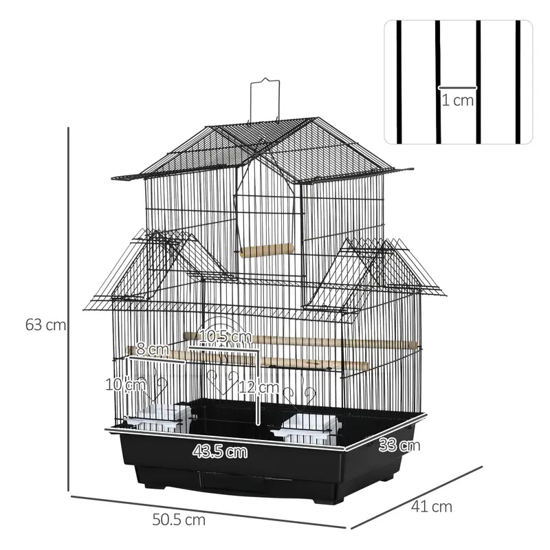 PawHut Metal Bird Cage - Small with Perch, Food Container & Handle for Finch and Canary 3