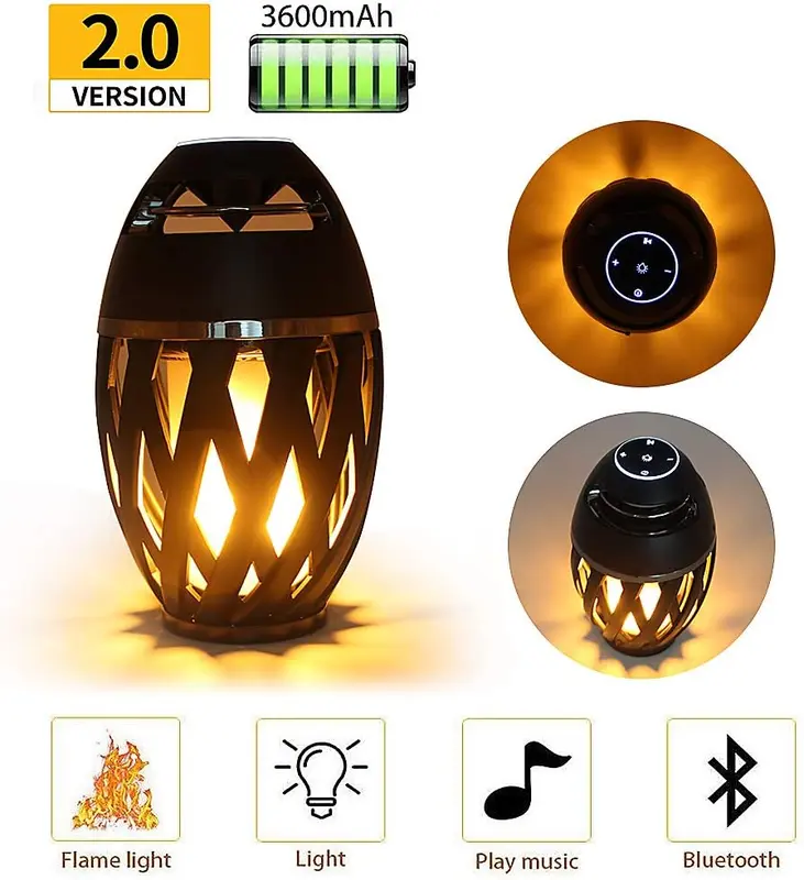 2-Pack Led Flame Speakers, Flame Torch Atmosphere Speaker Bluetooth 4.2 Wireless Portable Outdoor HD Audio Waterproof Speaker with LED Flickers Warm Night Lights for iPhone/iPad/Android 5