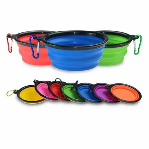 Collapsible Dog Cat Pet Bowl Food Water Feeding Silicone Dish Portable Travel 1