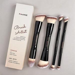 Professional Facial Double-ended Beauty Duo Brush Set, Bevel & Taper Foundation Brush & Contour Brush & Blush Brush & Powder Brush, Makeup Blending Brush, Beauty Makeup Tools, Makeup Brushes Set