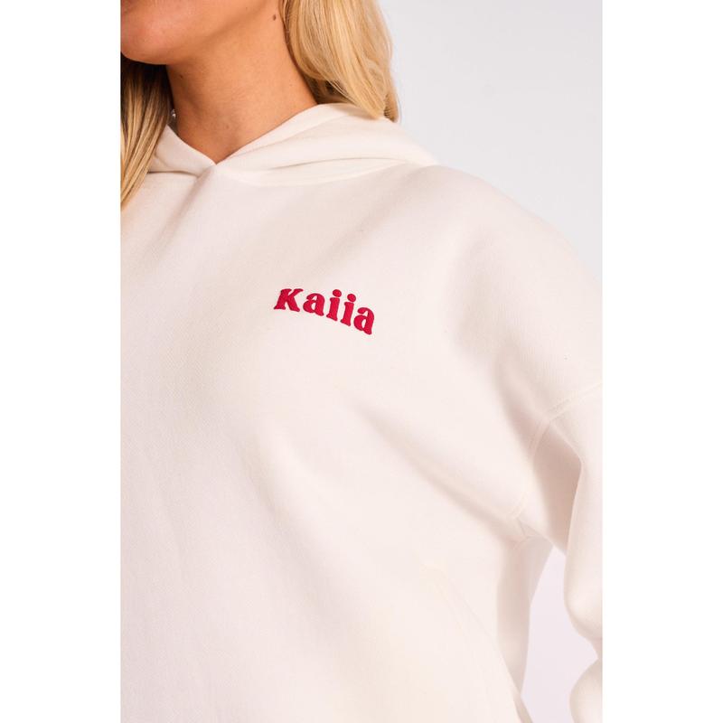 Kaiia Studio Cherry Graphic Oversized Hoodie Cream & Red 3