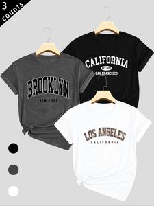 Women's Letter Print Round Neck Tee, Casual Fashion Short Sleeve T-shirt for Daily Wear, Ladies Clothes for Summer