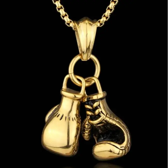 Gold Plated Boxing Glove Pendant Necklace, Hip-Hop Men's Necklace, Men Pendant Necklaces