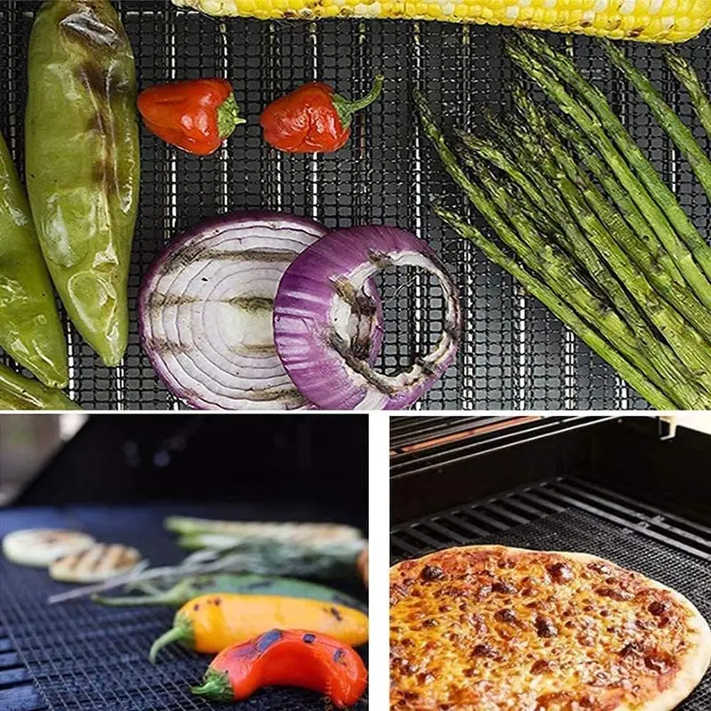 3PCS BBQ Grill Mesh Mat Set, 3PCS Non-Stick Reusable Grill Mats Baking Accessories for Grilling Meat, Vegetables, Cooking, Baking, Grilling and Baking, 40x33cm 6