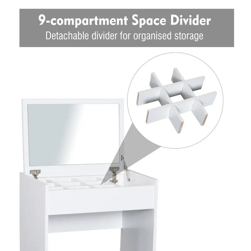 HOMCOM Dressing Table with Mirror and Stool, Vanity Makeup Table with Flip Up Mirror, Vanity Desk with Storage Unit and Padded Seat, White 4
