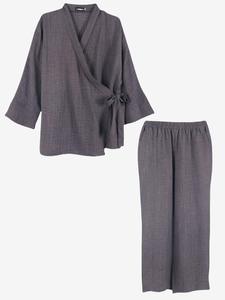 Women's Plain Long Sleeve Two Piece Set without Inner Top, Basic Wrap V Neck Tie Side Top & Wide Leg Pocket Pants Summer Sets, Co Ord Set, Co-ords for Women, Casual Outfits for Daily Wear, Womens Tops, Womenswear